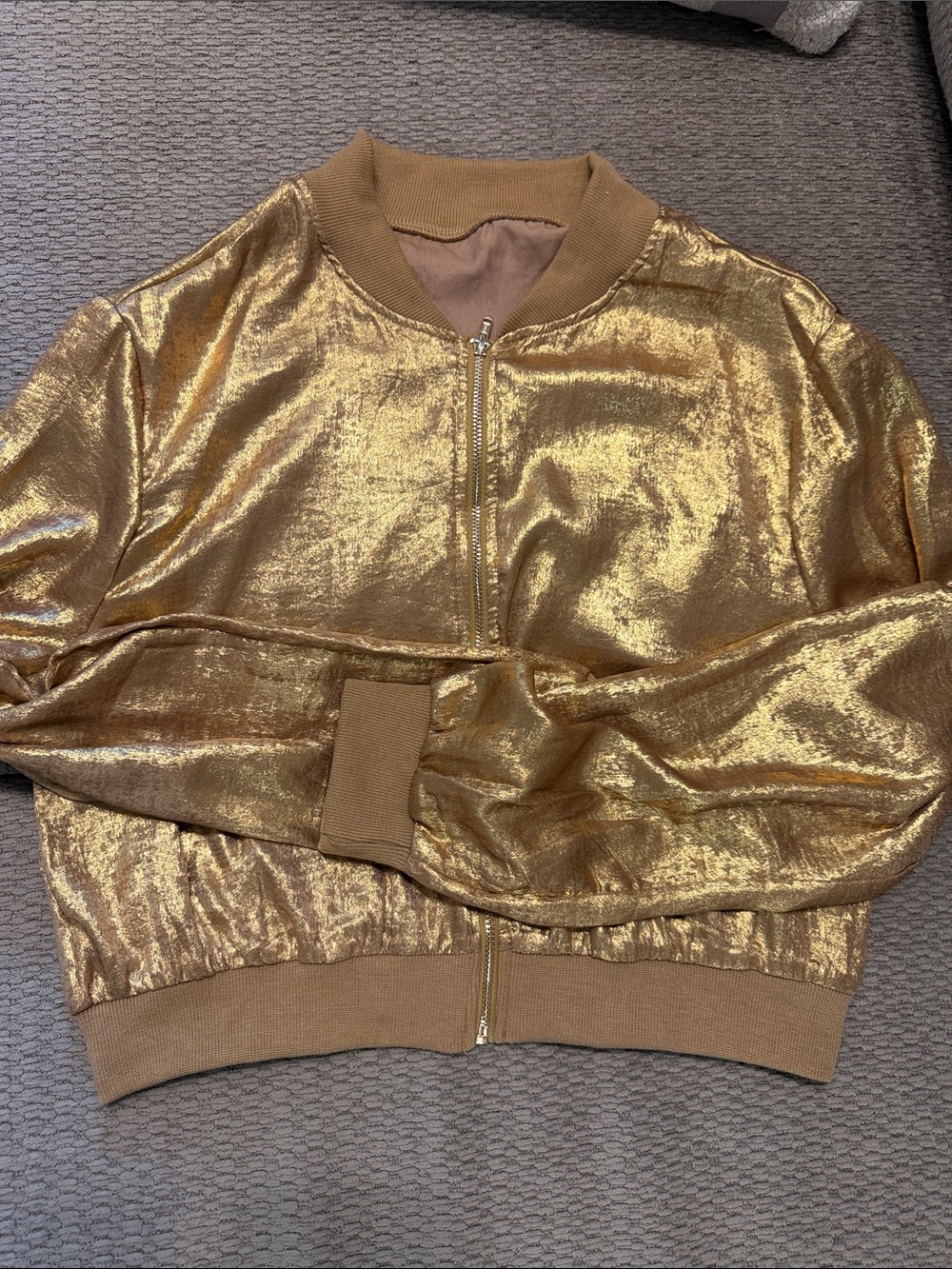 SHEIN Shimmering Gold Metallic Bomber Jacket
